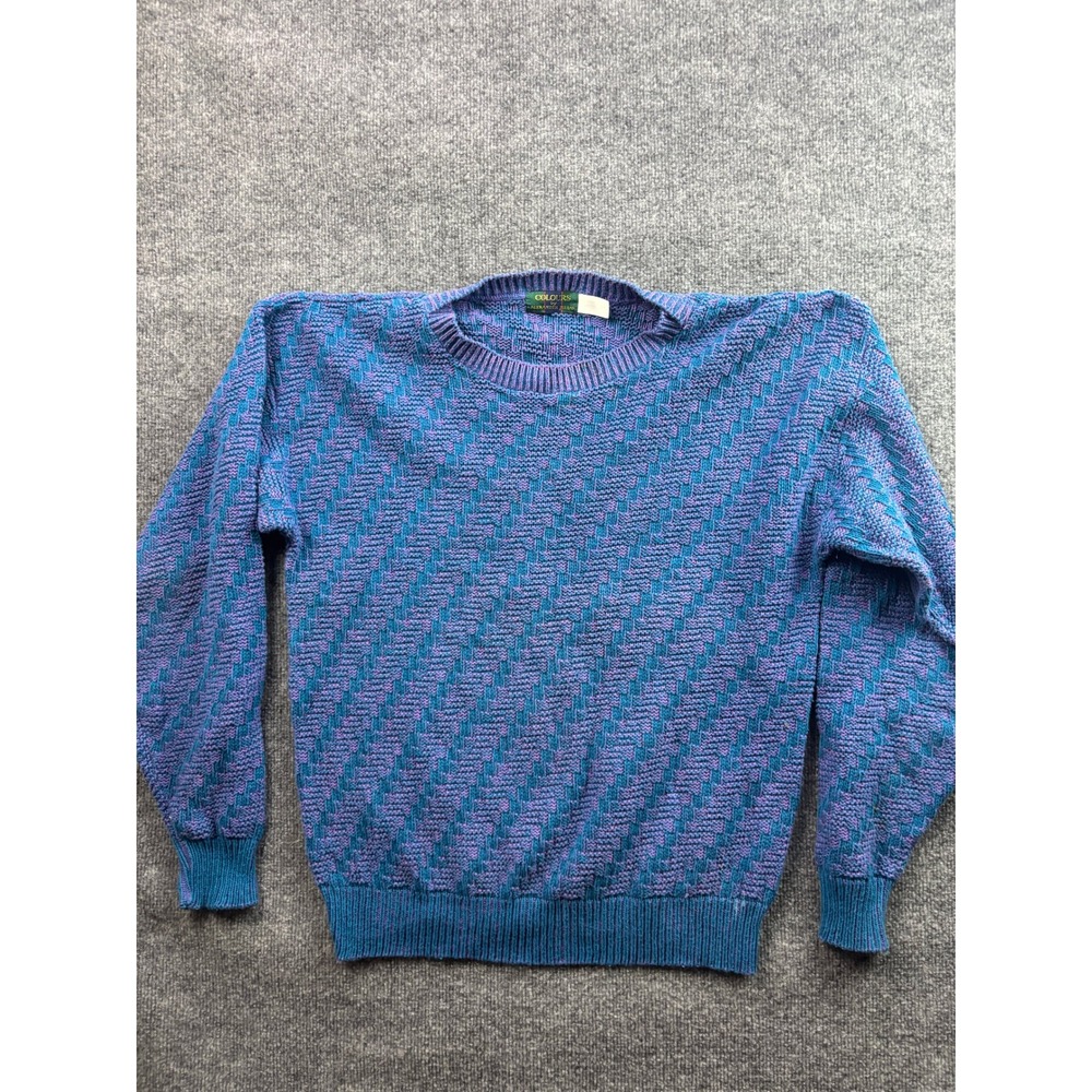 Vintage Colours by Alexander Julian Sweater Mens XL Teal Textured Knit Cotton